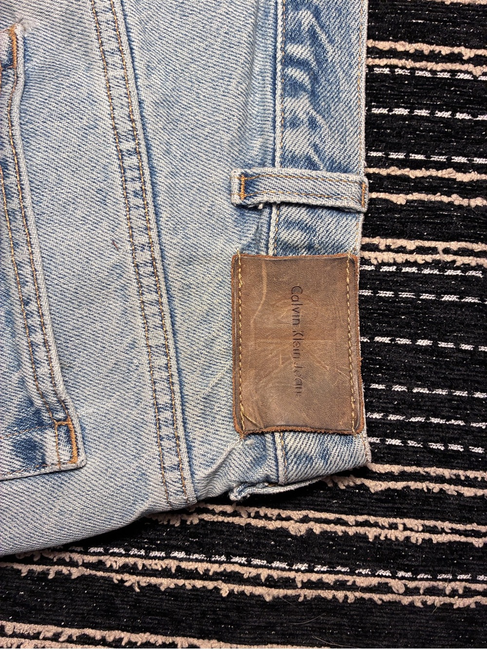 Calvin Klein Light Blue Denim Shorts with Leather Patch